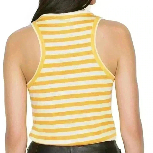 FRAME Ringer Stripe Organic Linen Racerback Tank in Kumquat Multi Size XXS NWT - Picture 2 of 9